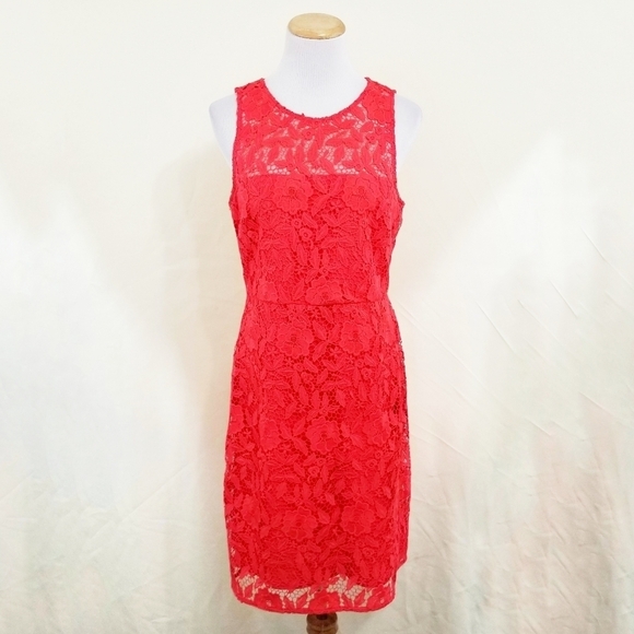 J. Crew Poppy red lace sheath dress keyhole knee - Picture 1 of 6